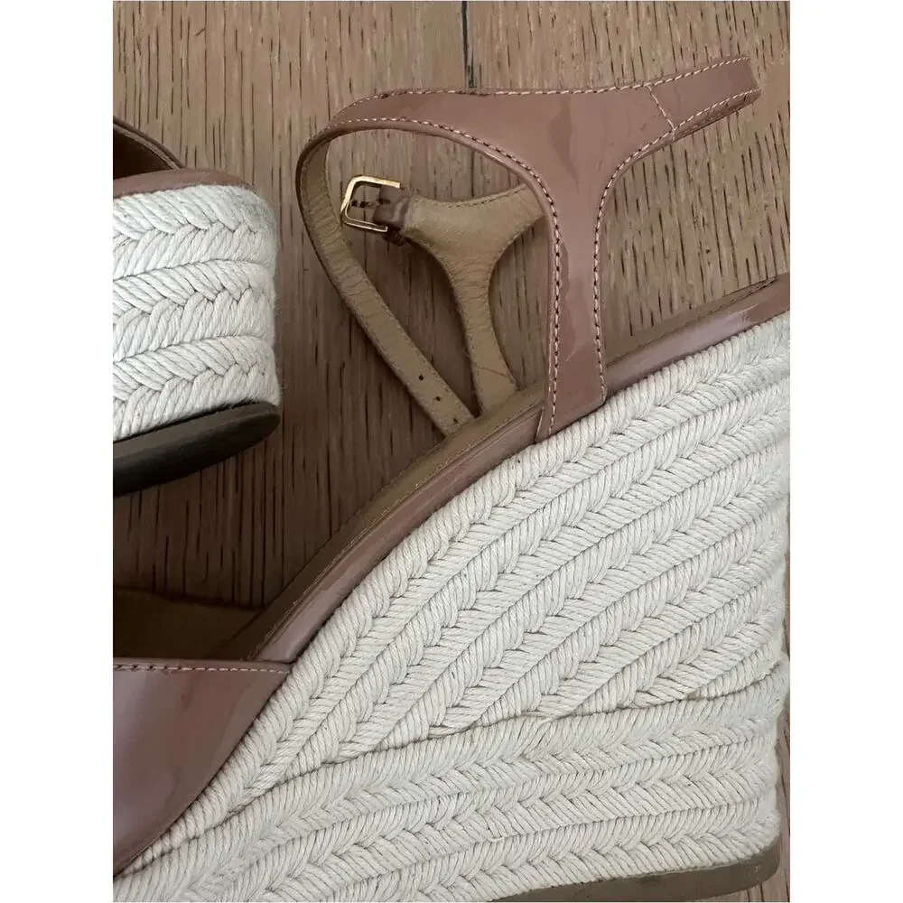 Sergio Rossi Patent Peep Toe Wedge Sandal In Off Nude 36